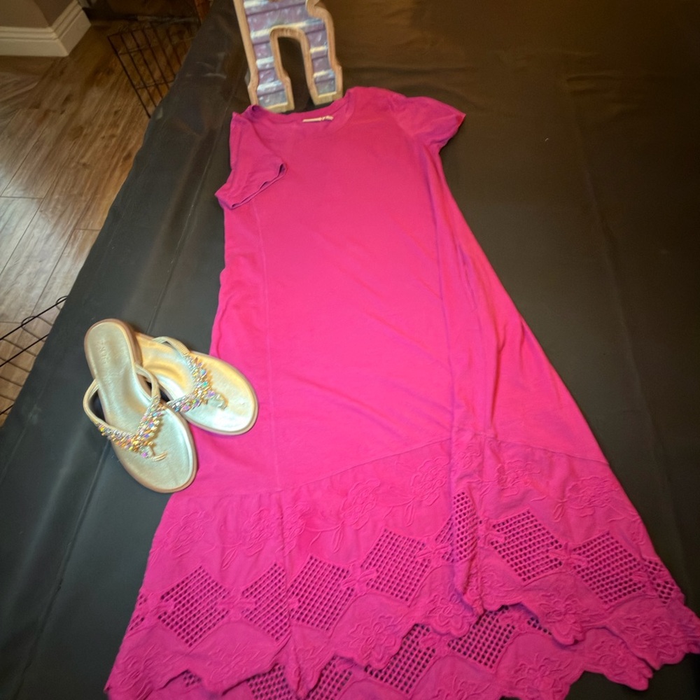 Lavish Fuchsia High Low Dress with Lace Hem